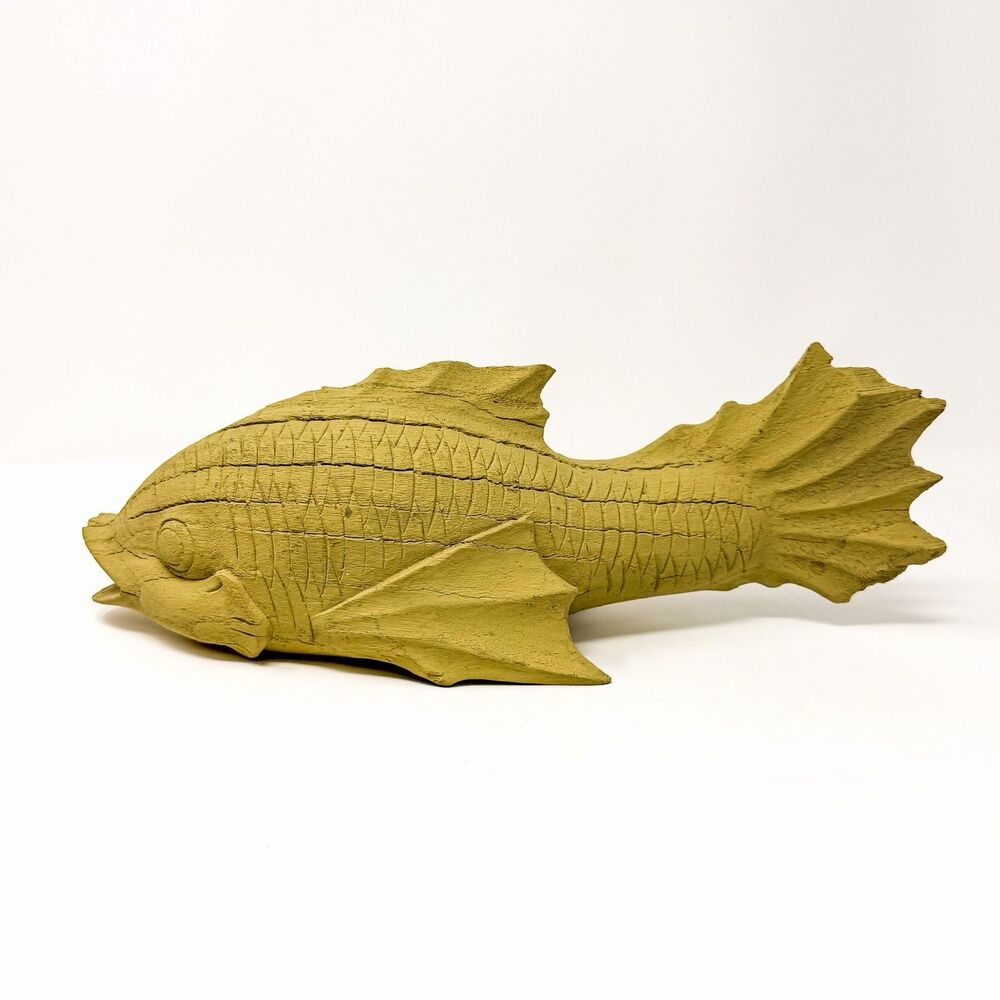 Hand Carved Wood Fish Sculpture 15” Primitive Folk Art Rustic Coastal Decor - Picture 2 of 8